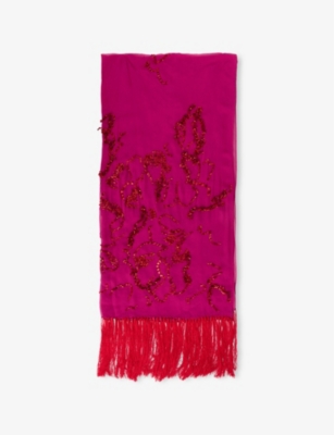 DRIES VAN NOTEN: Sequin-Embellished Fringed Woven Scarf