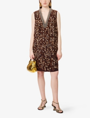 DRIES VAN NOTEN: Sequin-Embellished V-Neck Silk Midi Dress