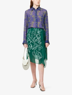 Shop Dries Van Noten Womens Green Sequin-embellished Crepe Woven Midi Skirt