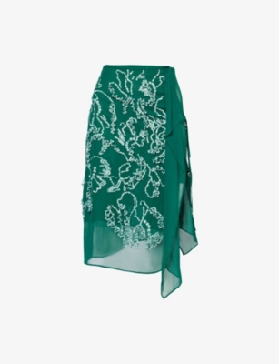Shop Dries Van Noten Womens Green Sequin-embellished Crepe Woven Midi Skirt