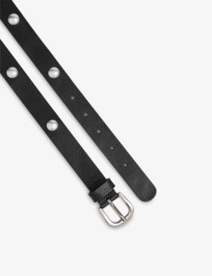 WHISTLES WOMENS BLACK STUDDED LEATHER BELT 