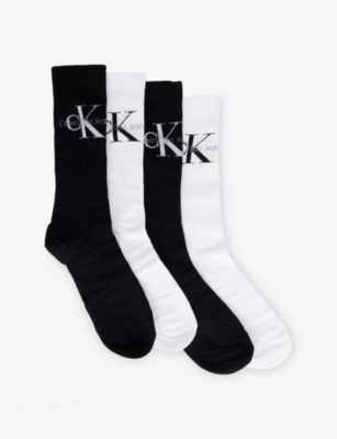 CALVIN KLEIN: Brand-Print Pack of Four Cotton-Blend Socks