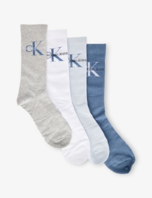Mens Calvin Klein Brand-Print Pack Of Four Cotton-Blend Socks