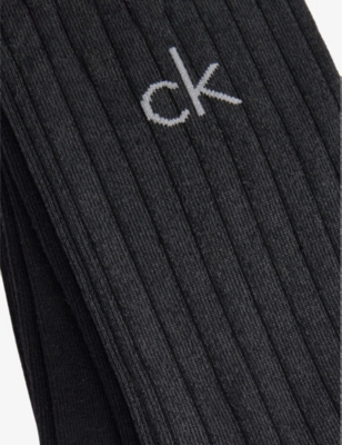 CALVIN KLEIN: Dropneedle Ribbed-Knit Pack of Two Cotton-Blend Socks