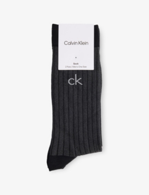 CALVIN KLEIN: Dropneedle Ribbed-Knit Pack of Two Cotton-Blend Socks