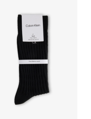 CALVIN KLEIN: Logo-Embroidered Crew-Length Stretch-Wool Socks