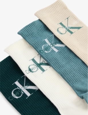 CALVIN KLEIN: Brand-Print Pack of Four Cotton-Blend Socks