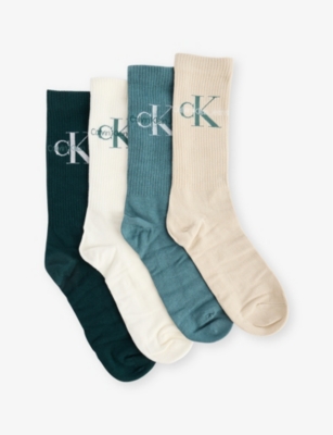 CALVIN KLEIN: Brand-Print Pack of Four Cotton-Blend Socks