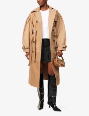 GANNI: Logo-Embellished Bonded Cotton Trench Coat