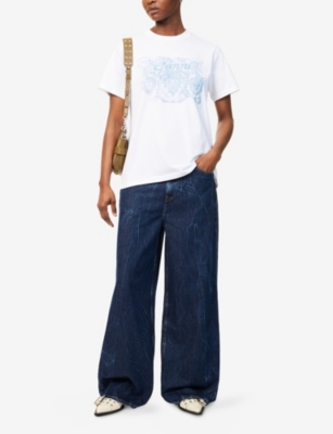 GANNI: Tattoo Lace Embroidered Cotton T-Shirt