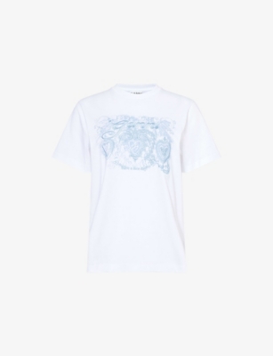 GANNI: Tattoo Lace Embroidered Cotton T-Shirt