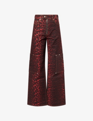 GANNI: Foil Andi Cargo Leopard Stretch-Denim Jeans