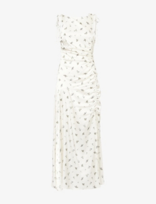 Shop Ganni Womens Floral-print Sleeveless Stretch-woven Maxi Dress Egret