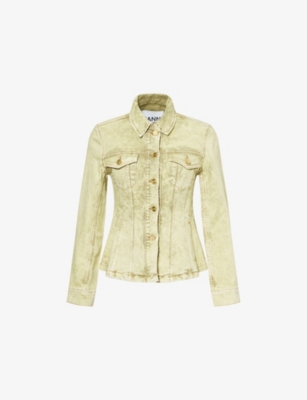 Green Foil Overdyed Flared Stretch- Denim Jacket