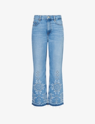 GANNI: Broderie Flared Denim Jeans