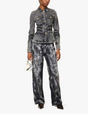 Washed Flared Stretch-Denim Blend Jacket