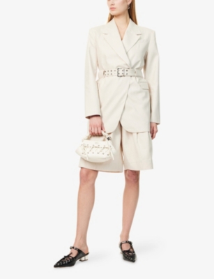 GANNI WOMENS GANNI TAILORING BELTED COTTON AND LINEN BLAZER 