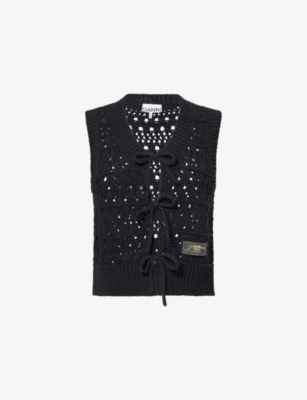GANNI: Knitted V-Neck Cotton-Blend Vest