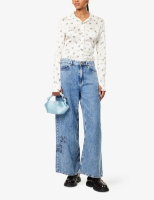 GANNI: Floral-Print Long-Sleeves Stretch-Woven Body