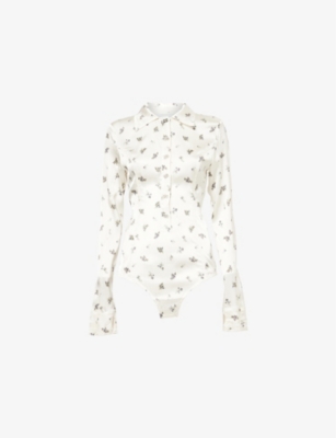 GANNI: Floral-Print Long-Sleeves Stretch-Woven Body