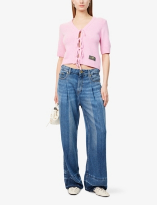 GANNI: Pleated Wide-Leg Woven Jeans