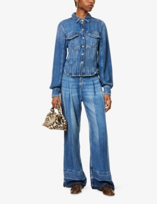 GANNI: Corsage Curved-Hem Denim Shirt