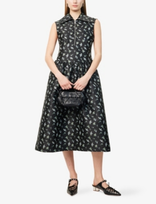 GANNI: Floral Jacquard Sleeveless Woven Midi Dress