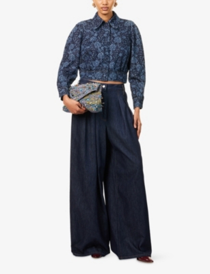 DRIES VAN NOTEN: Floral Cropped Denim Jacket