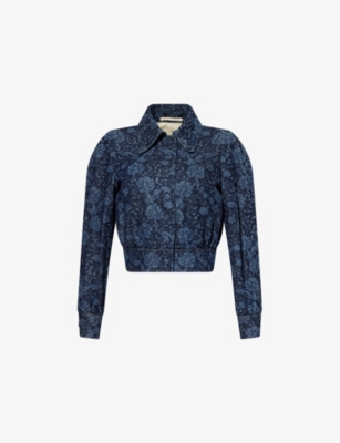 DRIES VAN NOTEN: Floral Cropped Denim Jacket