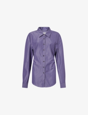 Dries Van Noten Womens Steel Cenny Stripe Long-sleeve Cotton Shirt