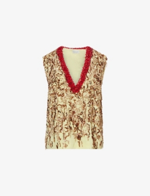 Sequin V-Neck Silk Top