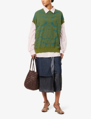 DRIES VAN NOTEN: Contrast-Lining High-Waist Denim-Blend Midi Skirt