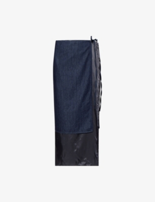 DRIES VAN NOTEN: Contrast-Lining High-Waist Denim-Blend Midi Skirt