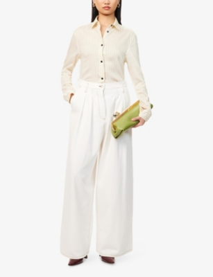 Shop Dries Van Noten Womens Off White Pamplona Pleat Wide-leg Denim Jeans