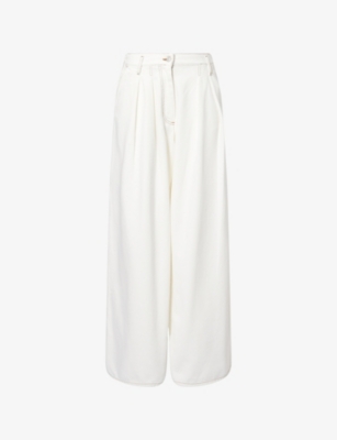 Shop Dries Van Noten Womens Off White Pamplona Pleat Wide-leg Denim Jeans