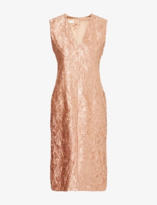 Dries Van Noten Womens Peach Delina Floral-jacquard Woven Midi Dress