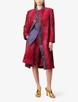 Dries Van Noten Womens Fuchsia Rivkam Collarless Cotton-blend Coat