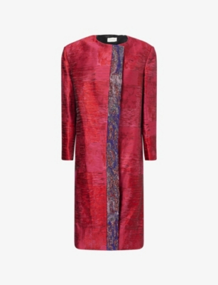 Dries Van Noten Womens Fuchsia Rivkam Collarless Cotton-blend Coat