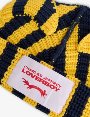 CHARLES JEFFREY LOVERBOY: Chunky Ears Stripe-Pattern Knitted Wool-Blend Beanie Hat