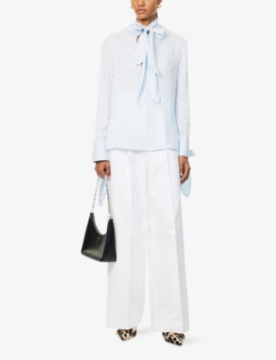 GIVENCHY: Brand-Monogram Long-Sleeve Silk Blouse