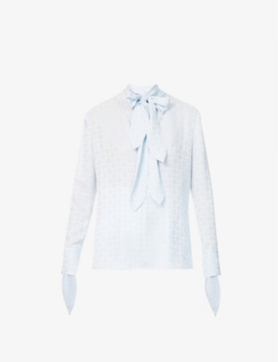 GIVENCHY: Brand-Monogram Long-Sleeve Silk Blouse