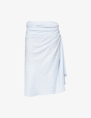GIVENCHY: Monogram-Print Ruched Silk Midi Skirt