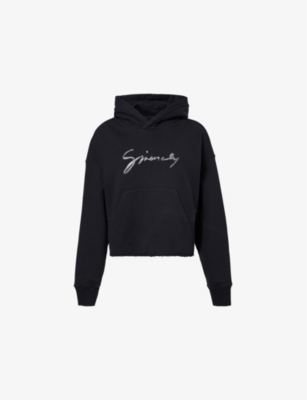 GIVENCHY: Cropped Raw-Hem Relaxed Cotton-Jersey Hoody