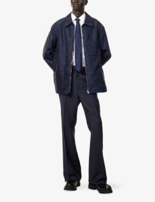 GIVENCHY MENS NAVY SATIN-PANEL FLARED WOOL-BLEND TROUSERS