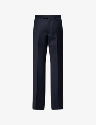GIVENCHY MENS NAVY SATIN-PANEL FLARED WOOL-BLEND TROUSERS