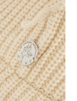 Charles Jeffrey Loverboy Mens Ecru Rabbit Logo-patch Knitted Beanie