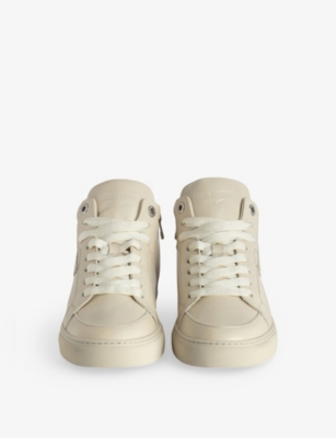 Zadig & Voltaire Womens Mid Fly Wing-embroidered Leather Mid-top Trainers Flash In Flash