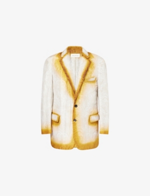DRIES VAN NOTEN: Blunton Single-Breasted Graphic Silk-Satin Blazer