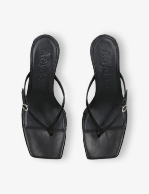 AEYDE: Leigh Buckle Leather Heeled Mules