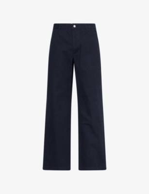 Adsum Mens Navy Flap-pocket Straight-leg Brushed Cotton Trousers Xxl